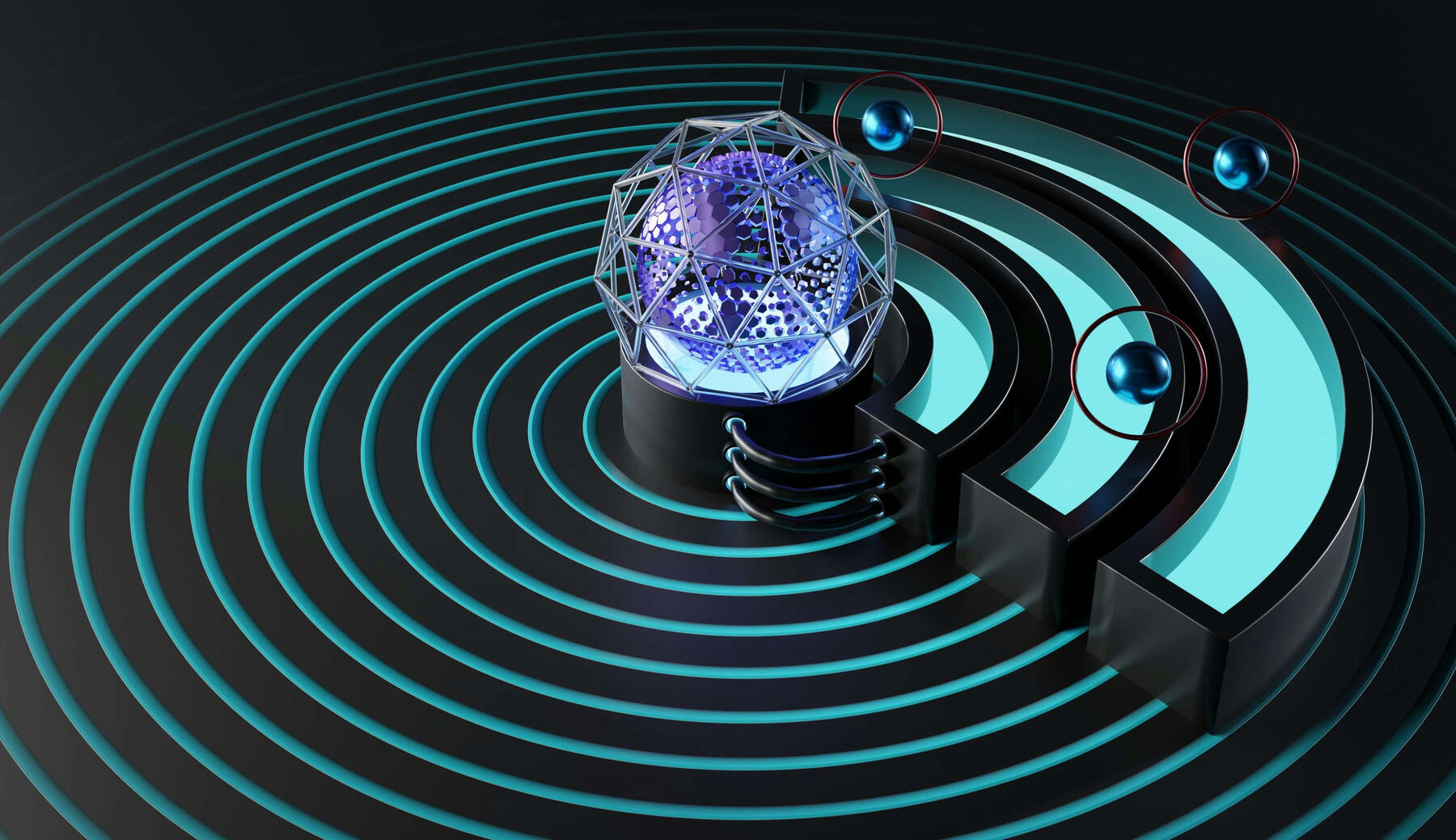 A bunch of black cube, with blue cubes in the center in the shape of a square, raised up